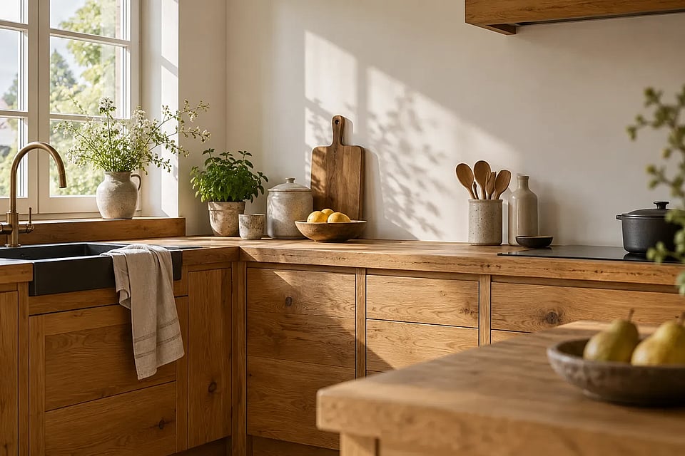 Küche aus massivem Holz mit Fronten und Arbeitsplatte