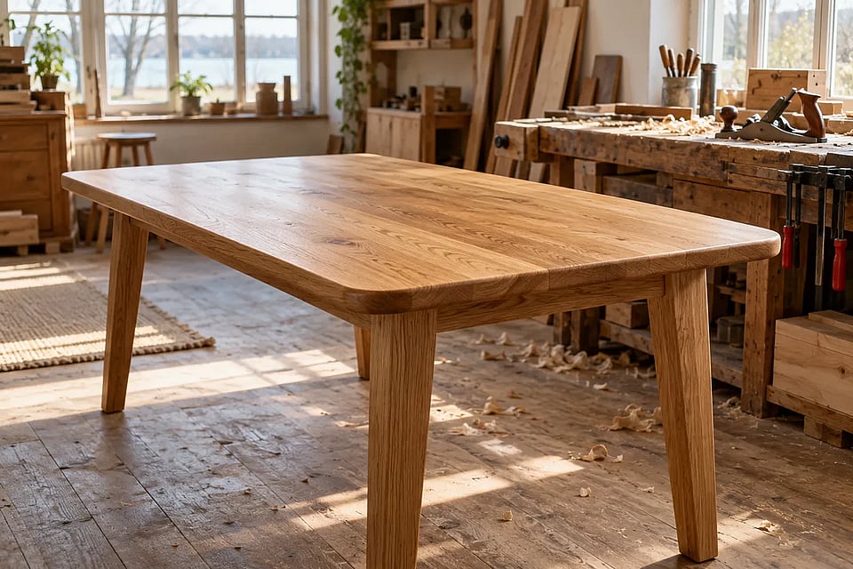 Fertiges Möbelstück aus massivem Holz in der Werkstatt der Tischlerei Lassen in Husum